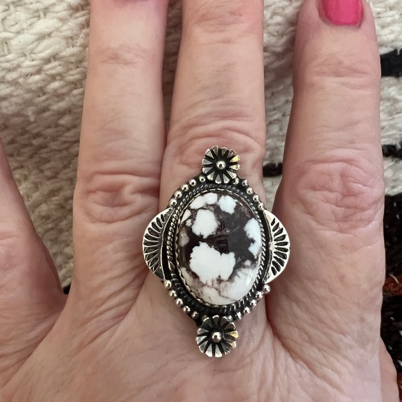 ❤️ Wild Horse Jasper Magnesite Navajo Adjustable Brushed Sterling Ring 11.2Gm - Picture 9 of 16